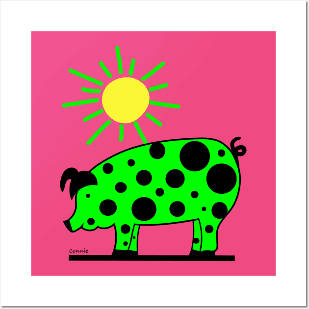 Green Polka Dot Pig Wall Art by Designs by Connie